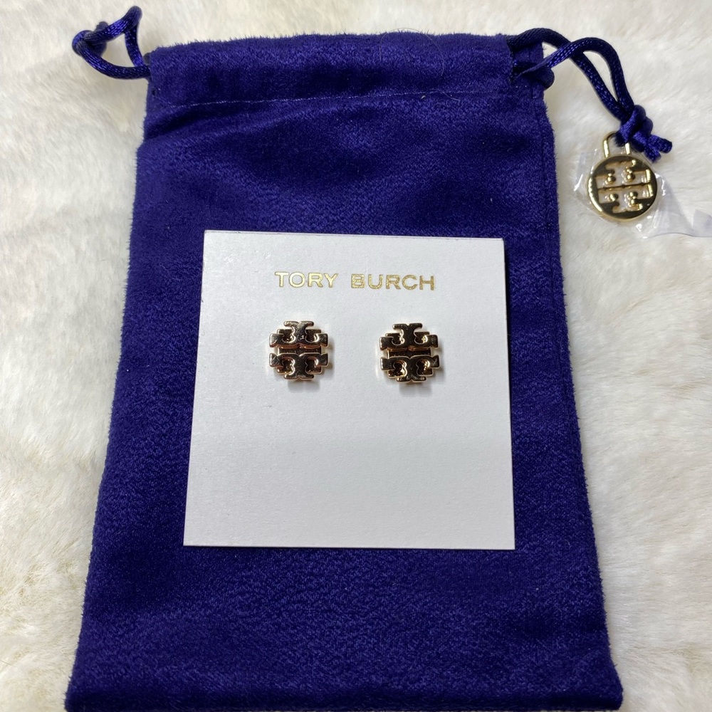 NWT! Tory Burch Small T Logo Stud Earrings Gold
